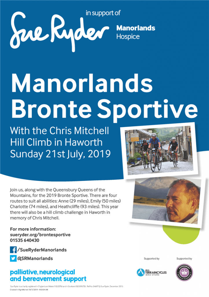 Flyer for Manorlands Bronte Sportive - for more info: www.sueryder.org/brontesportive
